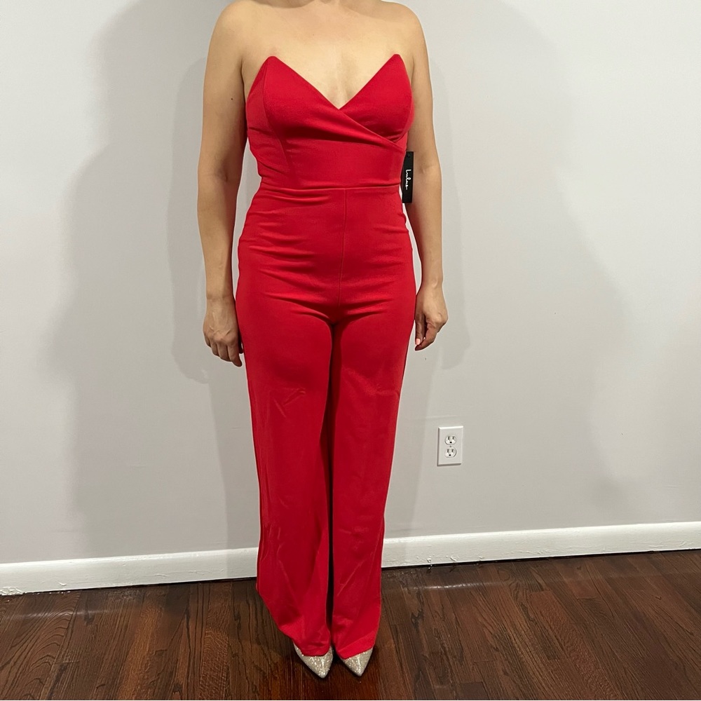 Lulu’s Power Move Red Strapless Jumpsuit
